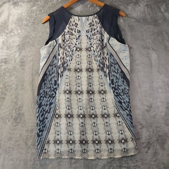 Cabi Womens Sleeveless Abstract Mixed Media TankTop Small Blue Gray Lined Career - Picture 7 of 9